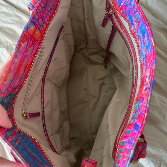 Rare Brahmin Ezra Croc Embossed Leather Tote in Rainbow Fish - Picture 8 of 11